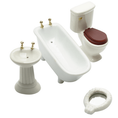 White Art Deco Dollhouse Miniature Bathroom Set - Little Shop of Miniatures