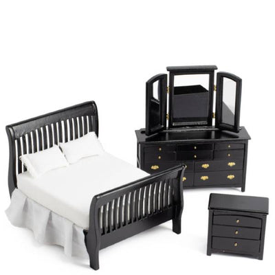 3-Piece Black Slat Dollhouse Miniature Bedroom Set - Little Shop of Miniatures