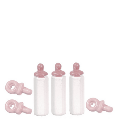 Pink Dollhouse Miniature Bottle & Pacifier Set - Little Shop of Miniatures