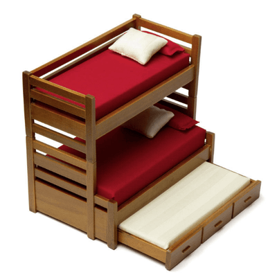 Walnut Dollhouse Miniature Bunk Bed with Trundle - Little Shop of Miniatures