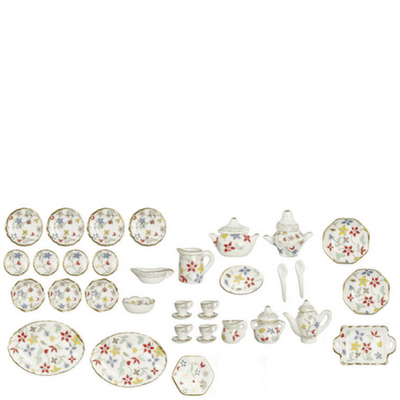 40-Piece Porcelain Floral Dollhouse Miniature China Dish Set - Little Shop of Miniatures