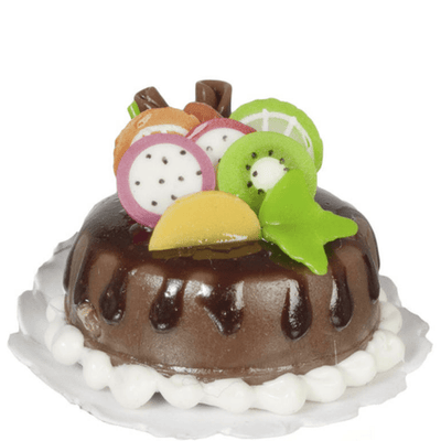 Dollhouse Miniature Chocolate Cake with Fruit - Little Shop of Miniatures