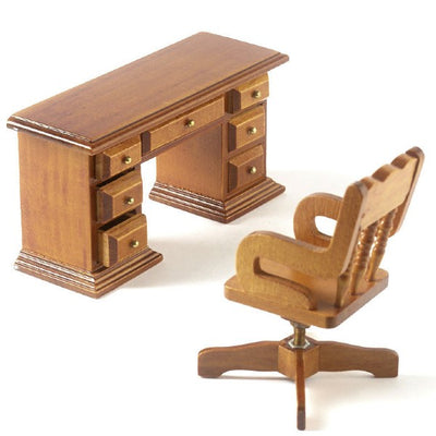 Walnut Dollhouse Miniature Desk & Chair Set - Little Shop of Miniatures