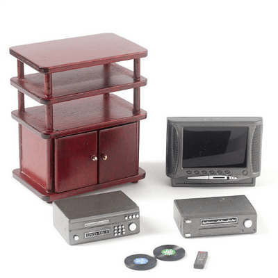 Mahogany Dollhouse Miniature Entertainment Center with Accessories - Little Shop of Miniatures