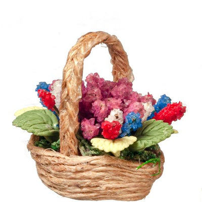Dollhouse Miniature Floral Arrangement in a Basket - Little Shop of Miniatures