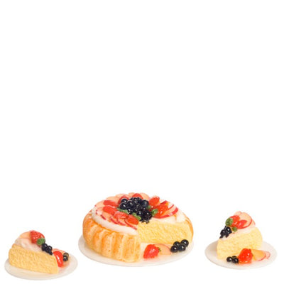 Dollhouse Miniature Fruit Cake with Two Dishes - Little Shop of Miniatures