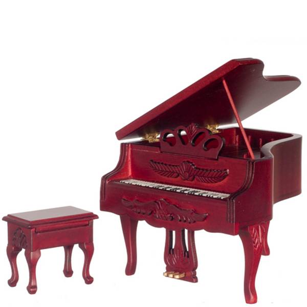 Mahogany Dollhouse Miniature Carved Grand Piano Set – Little Shop of ...