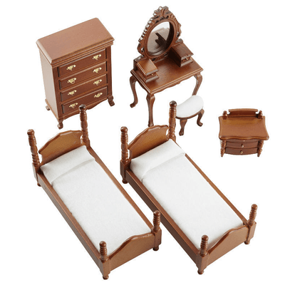 6-Piece Light Walnut Dollhouse Miniature Bedroom Set - Little Shop of Miniatures