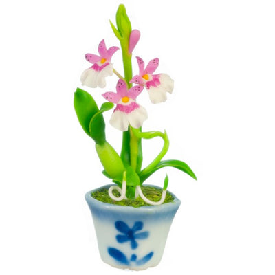 Pink & White Dollhouse Miniature Potted Oncidium Orchid - Little Shop of Miniatures