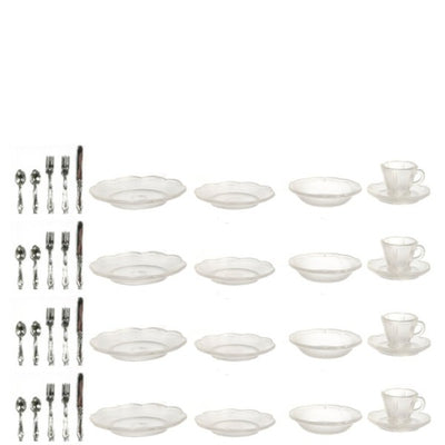 Dollhouse Miniature Clear Dishes, Cups & Silverware Set - Little Shop of Miniatures