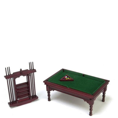 Mahogany Dollhouse Miniature Pool Table & Accessories - Little Shop of Miniatures