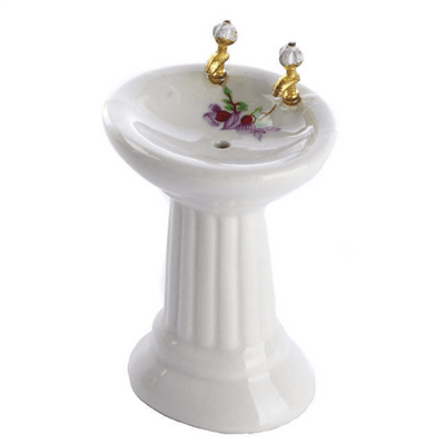 Dollhouse Miniature Pedestal Sink with Floral Design - Little Shop of Miniatures