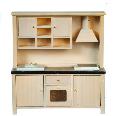 Gray & Black Dollhouse Miniature Kitchen Stove, Sink & Cabinets - Little Shop of Miniatures