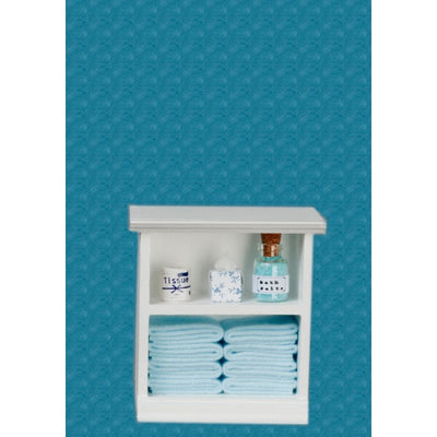 Dollhouse Miniature Blue Accented Small Bath Cabinet - Little Shop of Miniatures