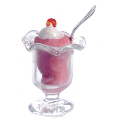 Dollhouse Miniature Strawberry Ice Cream Sundae - Little Shop of Miniatures