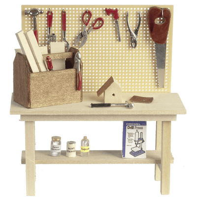 Dollhouse Miniature Tool Bench with Acessories - Little Shop of Miniatures