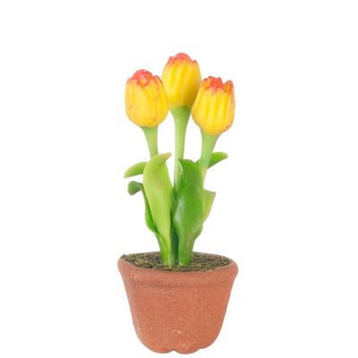 Yellow & Red Dollhouse Miniature Tulips in a Pot - Little Shop of Miniatures