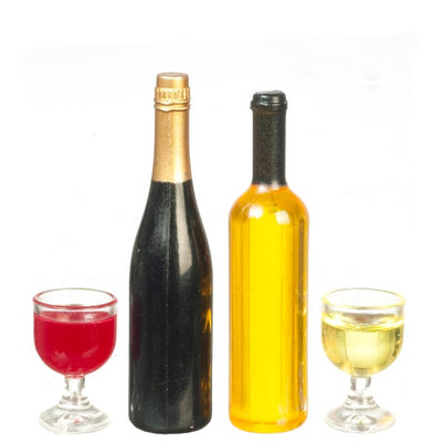 Dollhouse Miniature Wine Bottles with Glasses - Little Shop of Miniatures