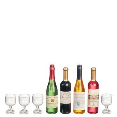 Dollhouse Miniature Wine Bottles with Glasses - Little Shop of Miniatures