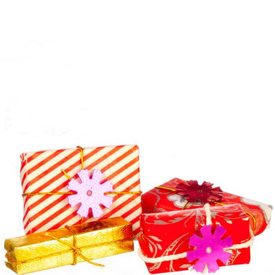 4 Red Dollhouse Miniature Wrapped Christmas Gifts - Little Shop of Miniatures