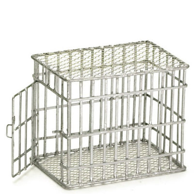 Small Galvanized Dollhouse Miniature Dog Cage - Little Shop of Miniatures