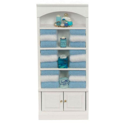 Blue & White Dollhouse Miniature Bathroom Cupboard - Little Shop of Miniatures