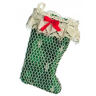 Green & Lace Dollhouse Miniature Christmas Stocking - Little Shop of Miniatures