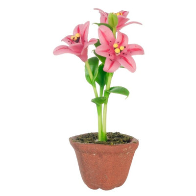 Potted Hot Pink Dollhouse Miniature Lilies - Little Shop of Miniatures