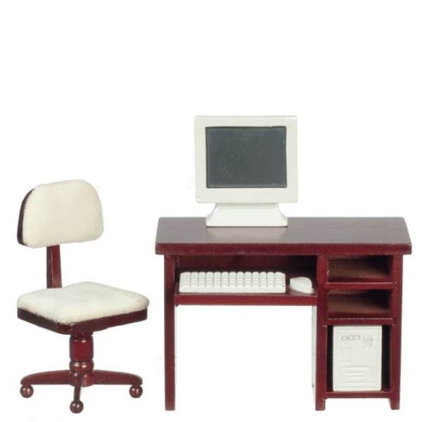 Mahogany Dollhouse Miniature Computer Desk Set – Little Shop Of Miniatures