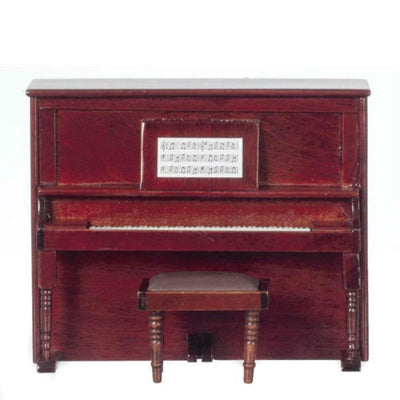 Mahogany Dollhouse Miniature Upright Piano with Bench - Little Shop of Miniatures