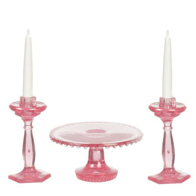 Chrysnbon Pink Dollhouse Miniature Cake Plate & Candles - Little Shop of Miniatures