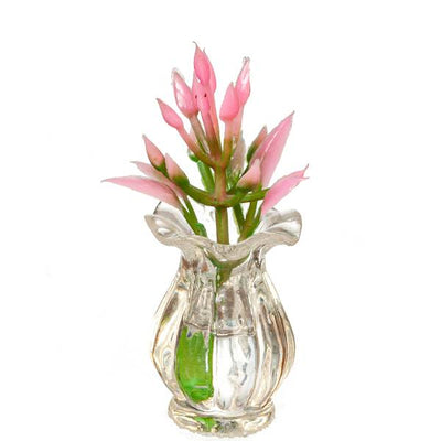 Dollhouse Miniature Pink Flowers In Clear Vase - Little Shop of Miniatures