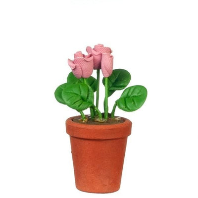 Pink Dollhouse Miniature Roses in a Clay Pot - Little Shop of Miniatures