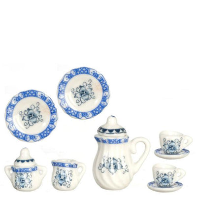 11-Piece Blue Floral Dollhouse Miniature Tea Set - Little Shop of Miniatures