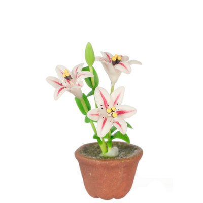 Potted Red Striped Dollhouse Miniature Lilies - Little Shop of Miniatures