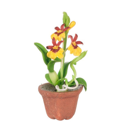 Yellow & Red Dollhouse Miniature Potted Oncidium Orchid - Little Shop of Miniatures