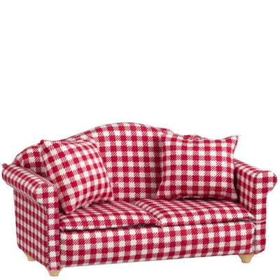 Red Check Dollhouse Miniature Sofa - Little Shop of Miniatures