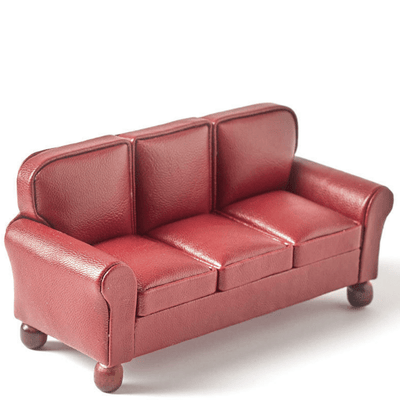 Red Leather Dollhouse Miniature Sofa - Little Shop of Miniatures