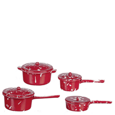 Red Spatter Dollhouse Miniature Pots & Pans - Little Shop of Miniatures