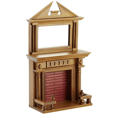 Walnut Dollhouse Miniature Fireplace with Mirror - Little Shop of Miniatures