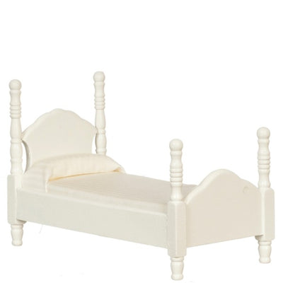White Dollhouse Miniature Twin Bed - Little Shop of Miniatures