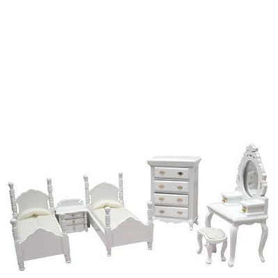 6-Piece White Dollhouse Miniature Bedroom Set - Little Shop of Miniatures