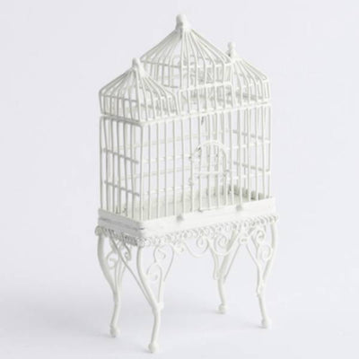 White Dollhouse Miniature Metal Birdcage - Little Shop of Miniatures