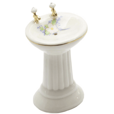 Dollhouse Miniature White Pedestal Sink with Gold Trim - Little Shop of Miniatures