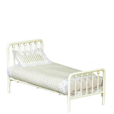 White Wire Dollhouse Miniature Twin Bed - Little Shop of Miniatures