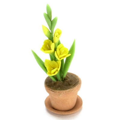 Yellow Dollhouse Miniature Potted Gladiolus - Little Shop of Miniatures