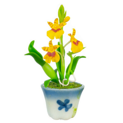 Yellow Dollhouse Miniature Potted Oncidium Orchid - Little Shop of Miniatures